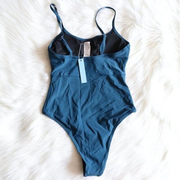 NWT Blue One Piece Bathing Suit Size Small Yellow Floral Swimsuit - Picture 6 of 9